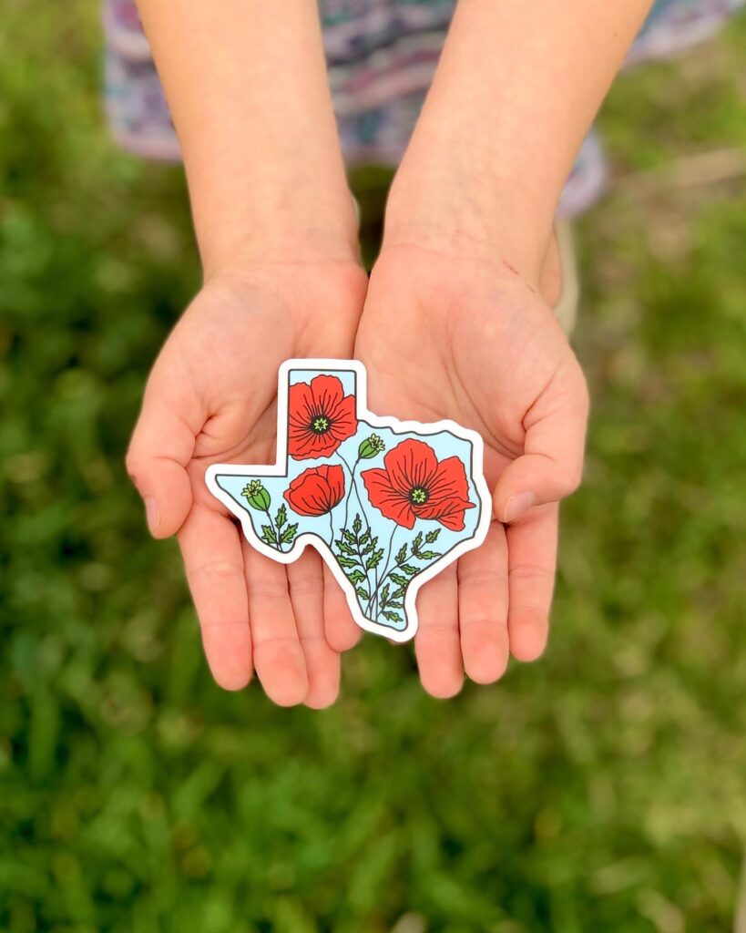 Red Poppy Texas Sticker