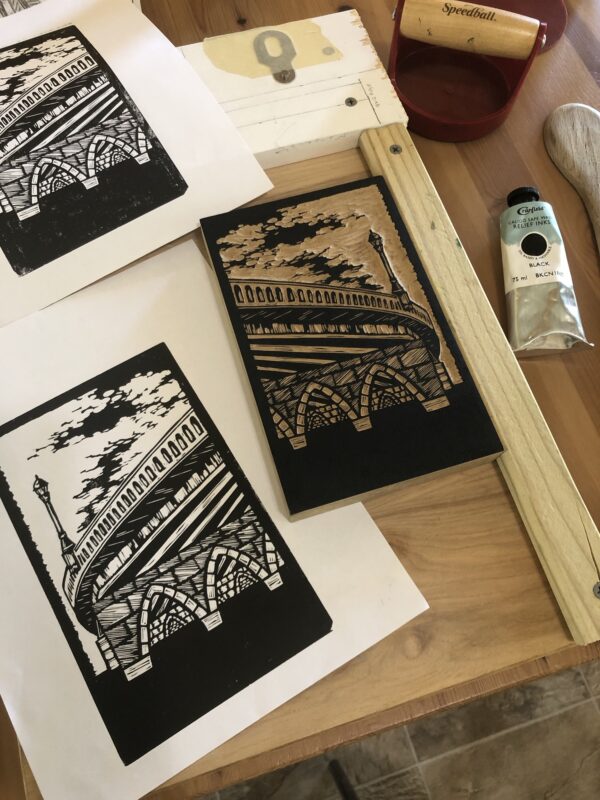 San Gabriel Bridge - hand carved linocut print - Image 5