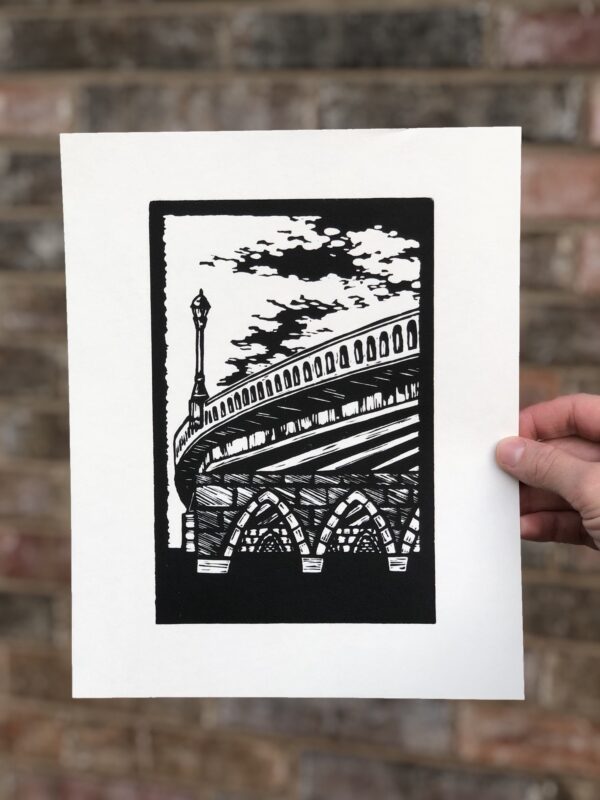 San Gabriel Bridge - hand carved linocut print