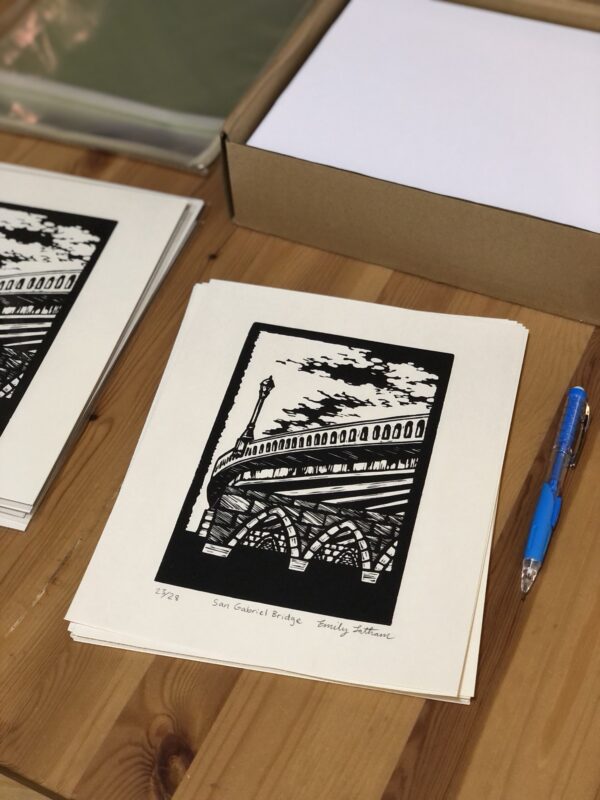 San Gabriel Bridge - hand carved linocut print - Image 6