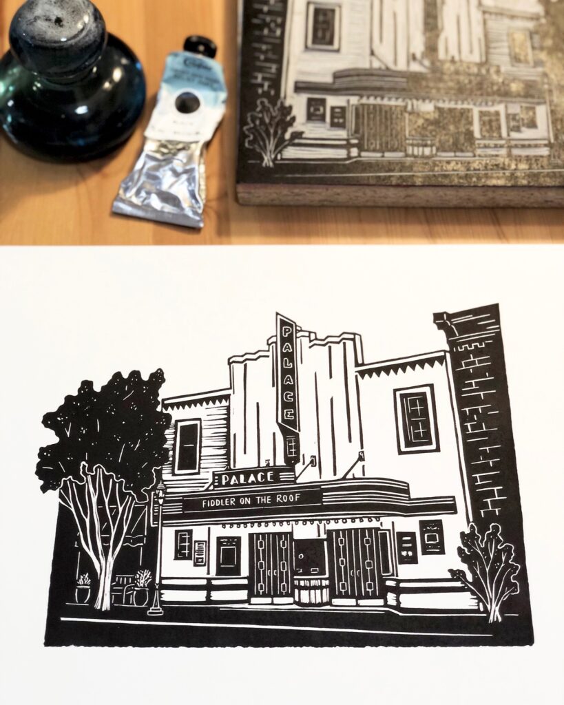 Georgetown Palace Theatre - Hand Carved Linocut Print
