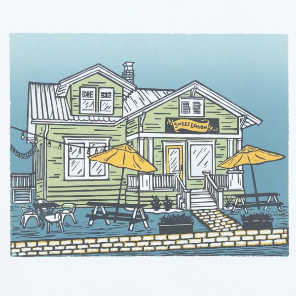 Sweet Lemon Kitchen - Hand Carved Linocut Print