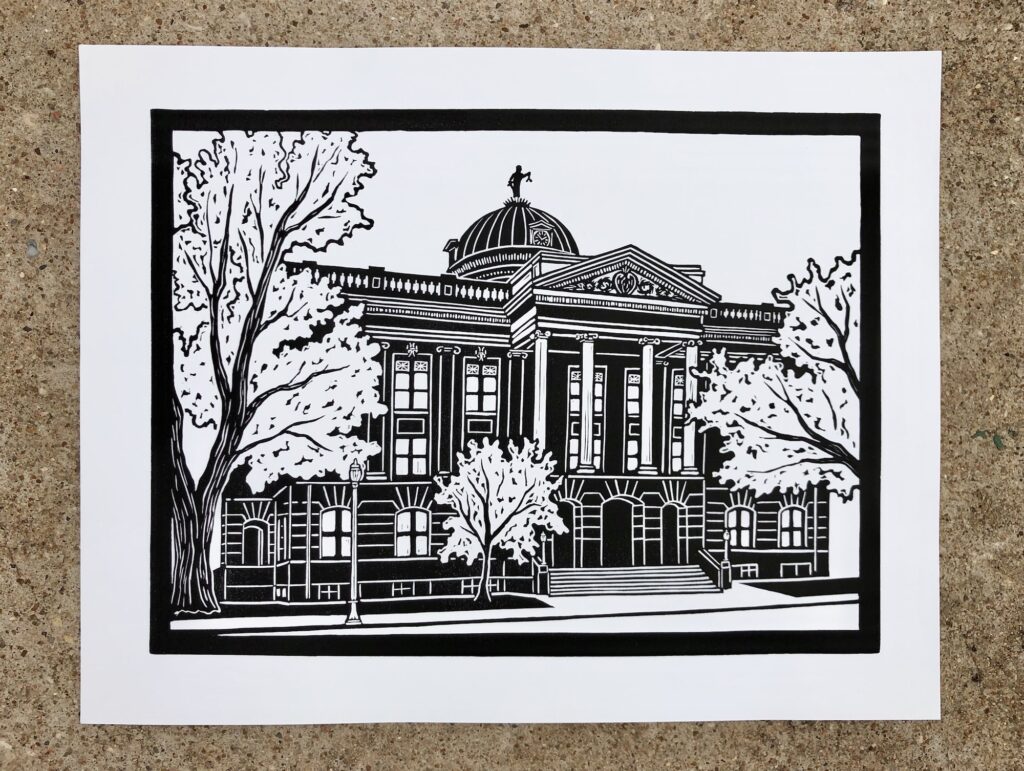 Williamson County Courthouse, Georgetown Texas - Hand Carved Linocut Print