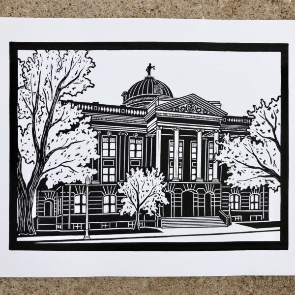 Williamson County Courthouse, Georgetown Texas - Hand Carved Linocut Print