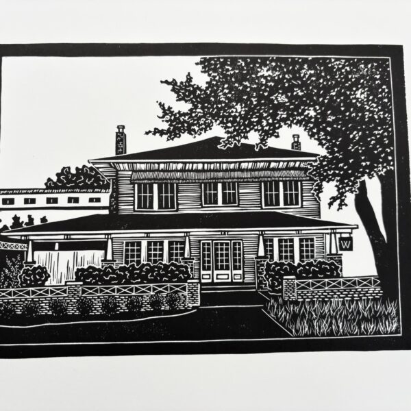Wish Well House - Hand Carved Linocut Print